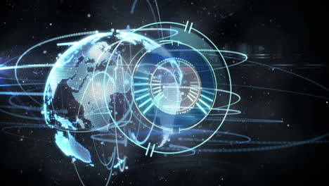 animation of globe, scope scanning with networks of connections