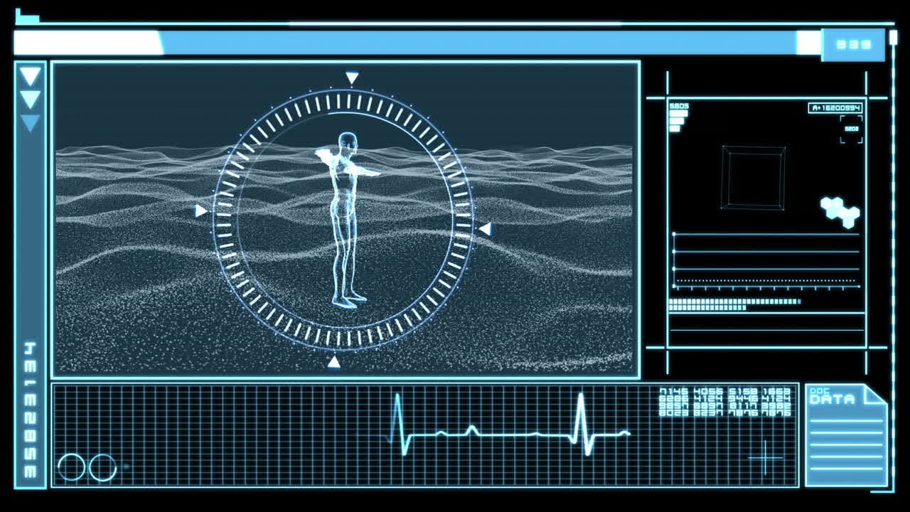 디지털 인터페이스에서 회전하는 사람의 형상을 보여줍니다.