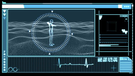 digitale schnittstelle, die eine sich drehende figur eines mannes zeigt