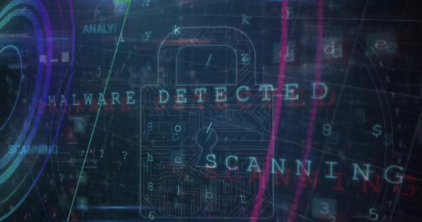 Animation of security padlock and data processing over navy background