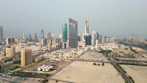 aerial view tall modern glass skyscrapers and offices in kuwait city