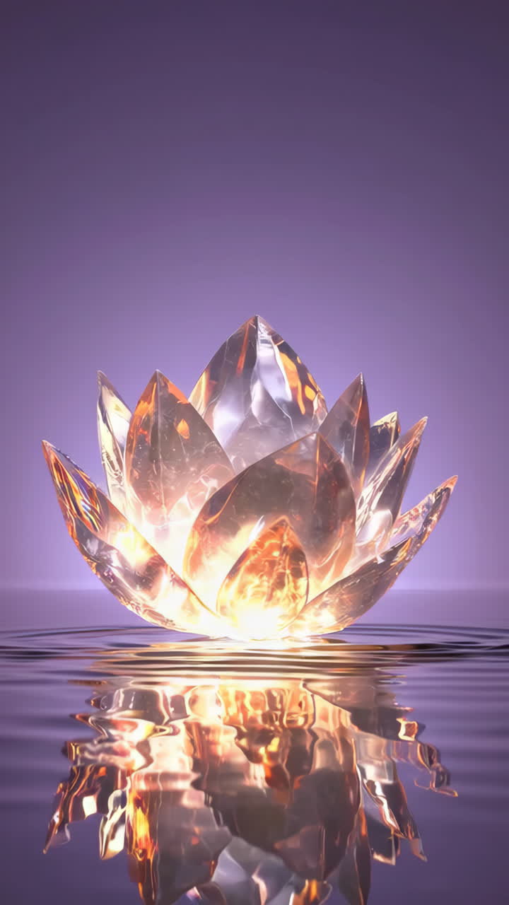 Glowing Crystalline Lotus Flower on Water