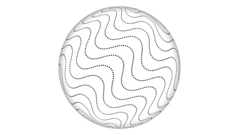 animación de líneas geométricas a rayas en una esfera. esfera abstracta animada moviéndose sobre un fondo blanco.