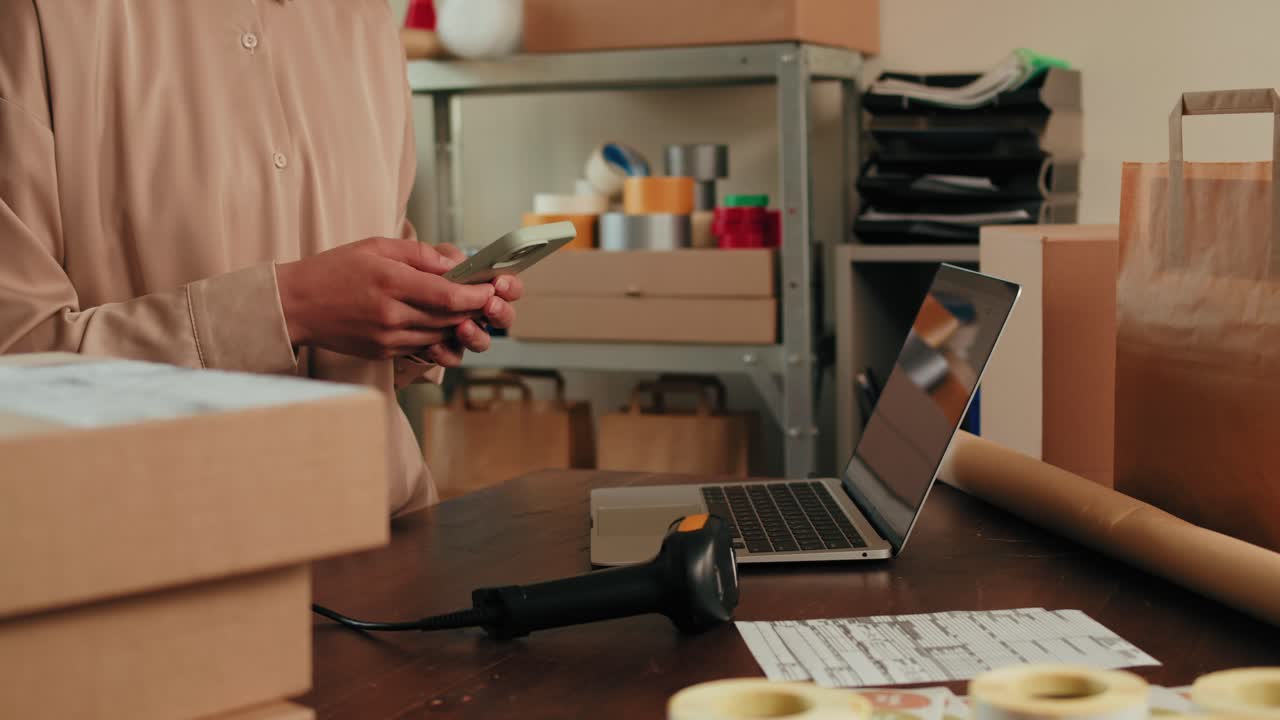 Woman working from home on order fulfillment