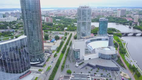 modern cityscape with skyscrapers and river