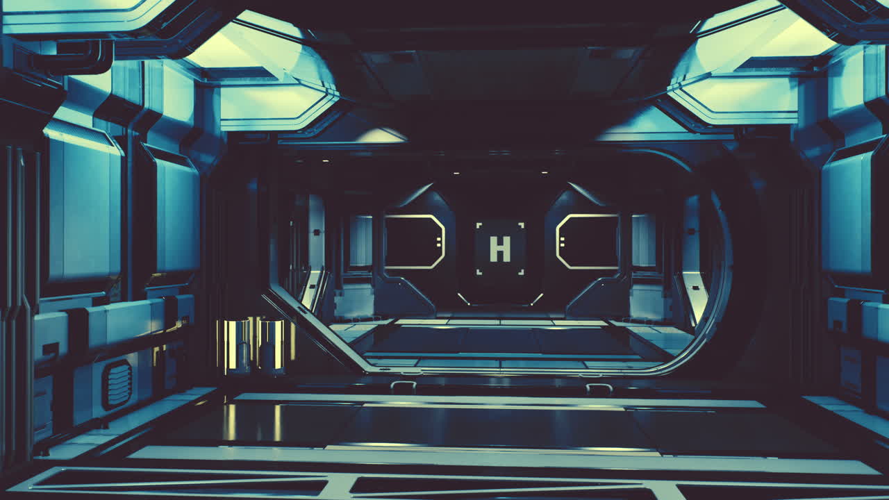 우주선에 있는 공상과학 금속 채널