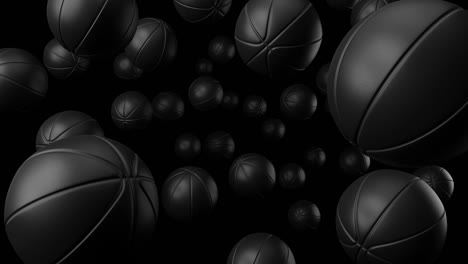 many black basketball balls on black background. loop able 3d animation for background.