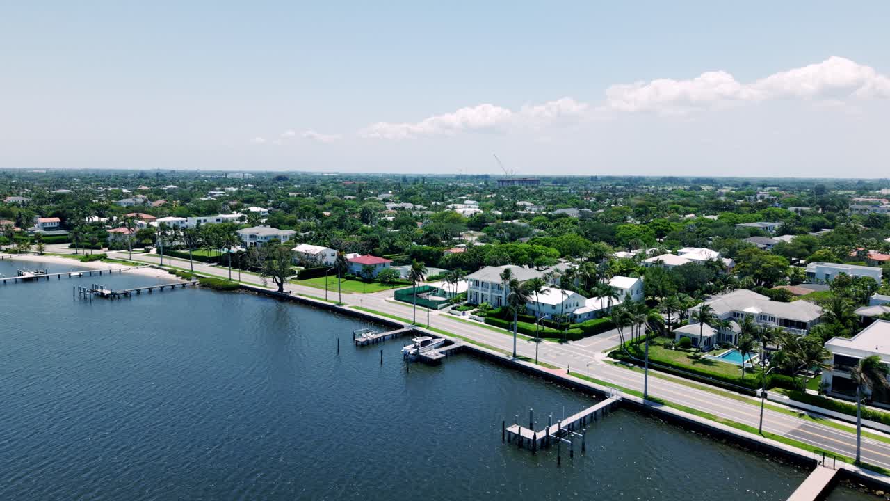 River inlet and residential blocks with boat docks near South Flagler Beach area