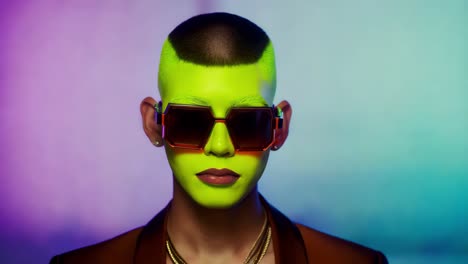 neon green face paint portrait