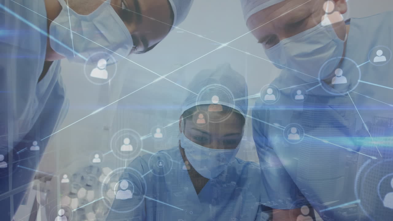 다양한 외과 의사들에 대한 아이콘으로 연결된 네트워크의 애니메이션