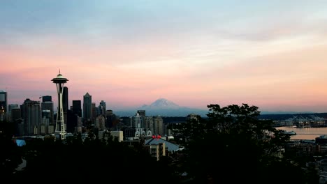 space needle at sunset