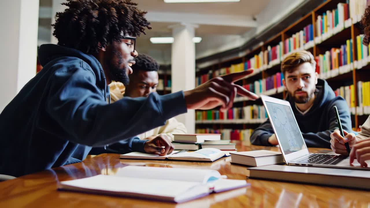 estudiantes que colaboran en una biblioteca