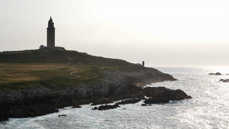 high angle view of historic beacon tower of hercules, a coruña, spain