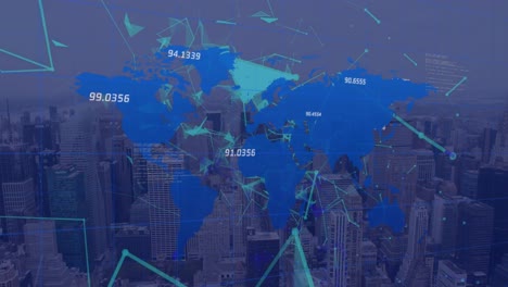 Animación-De-Red-De-Conexiones-Con-Mapa-Sobre-Paisaje-Urbano