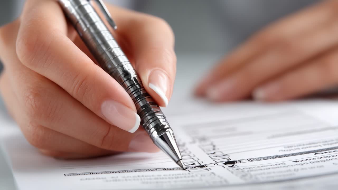 A Close-Up View of a Hand Holding a Sleek Pen While Completing Important Documentation, Highlighting Attention to Detail and Precision in Paperwork