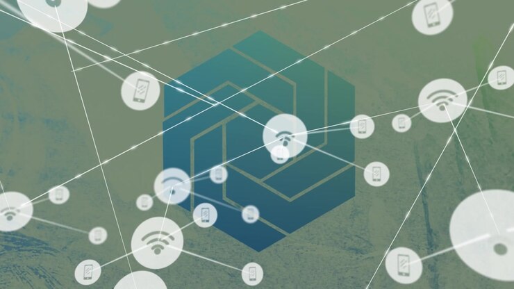 Animation of network of connections with icons over shapes on network of network of animation