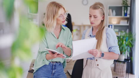 colleague presents business idea on digital tablet