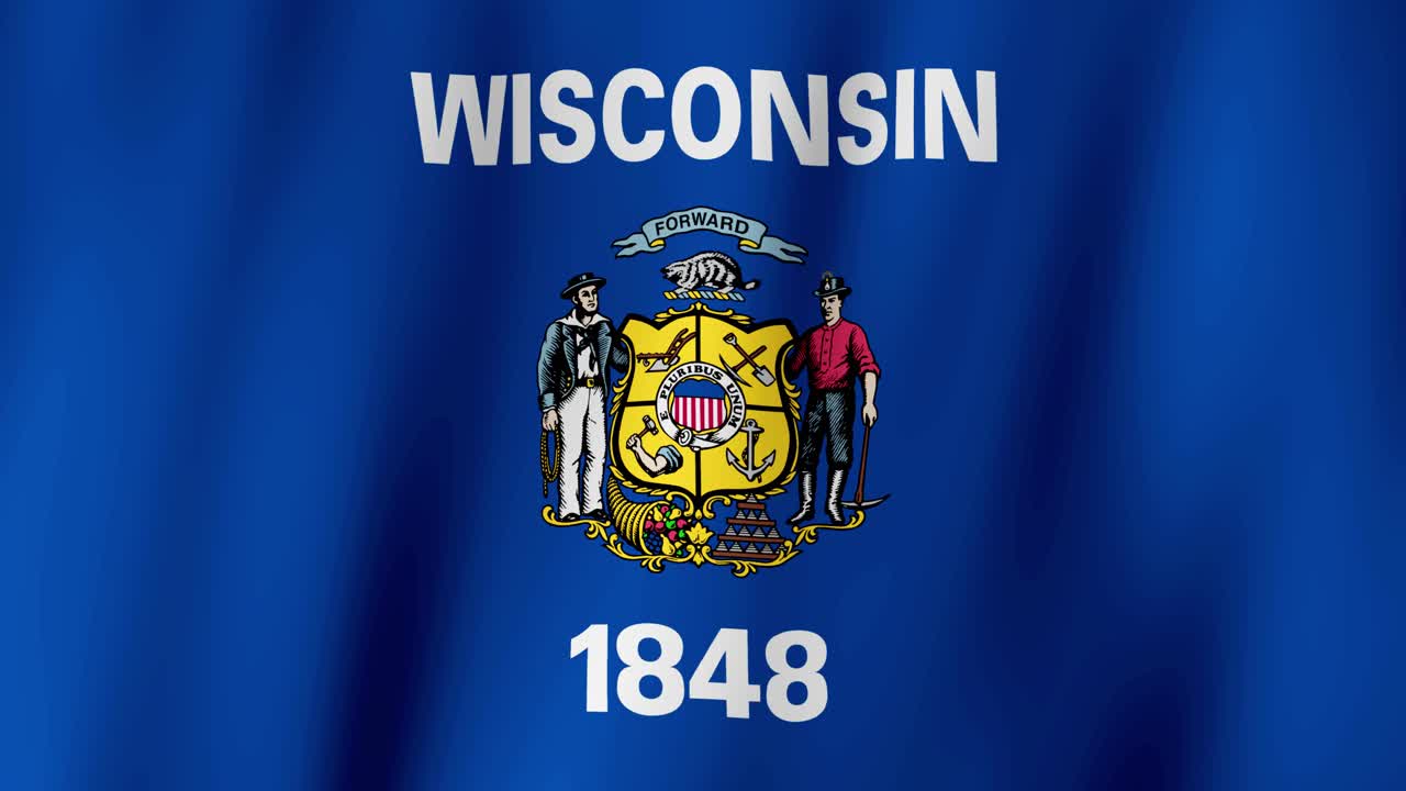 Loopable state flag of Wisconsin. Digital animation waving background. (United States of America)