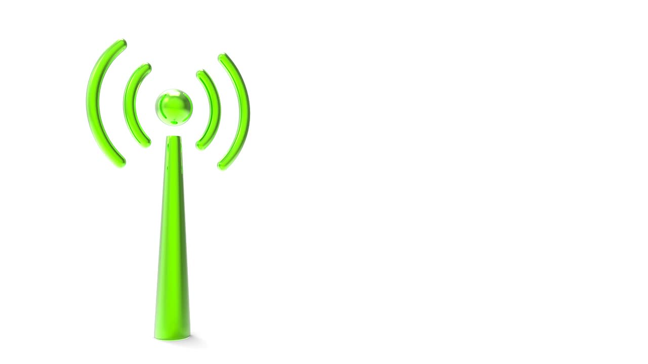 signo de pilar verde wifi girar y caer sobre fondo blanco con espacio para el diseño