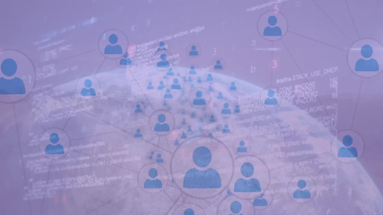 プロフィールアイコンのネットワークのデジタルアニメーションは,回転する地球に対してデータ処理を行います.