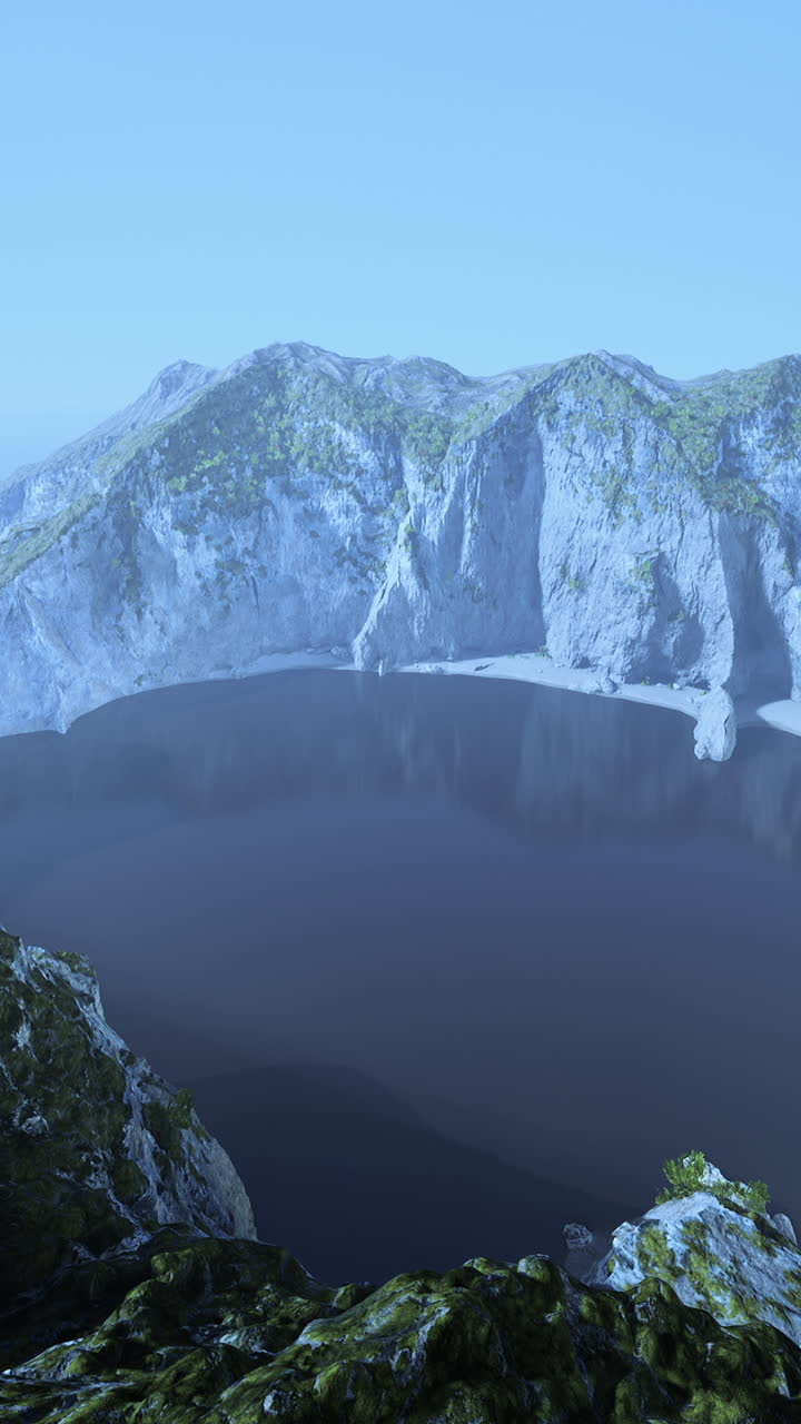 산 으로 둘러싸인 조용 한 호수 의 공중 풍경