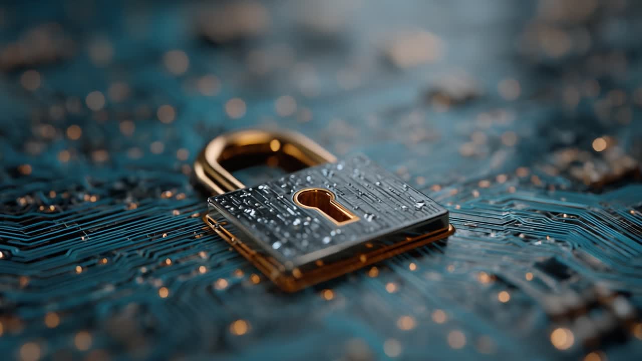 A Close-Up View of a Metallic Padlock on a Circuit Board Background, Symbolizing Security and Privacy in the Digital Age