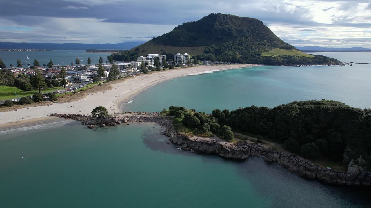 Aerial View of Mount Maunganui Beach and Coastal Town