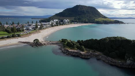 aerial view of mount maunganui beach and coastal town