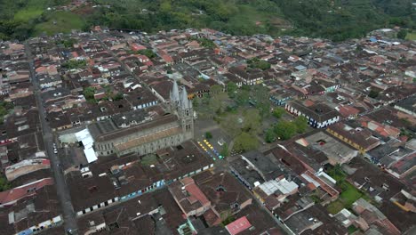 jardin colombia south america gothic cathedral town drone aerial view