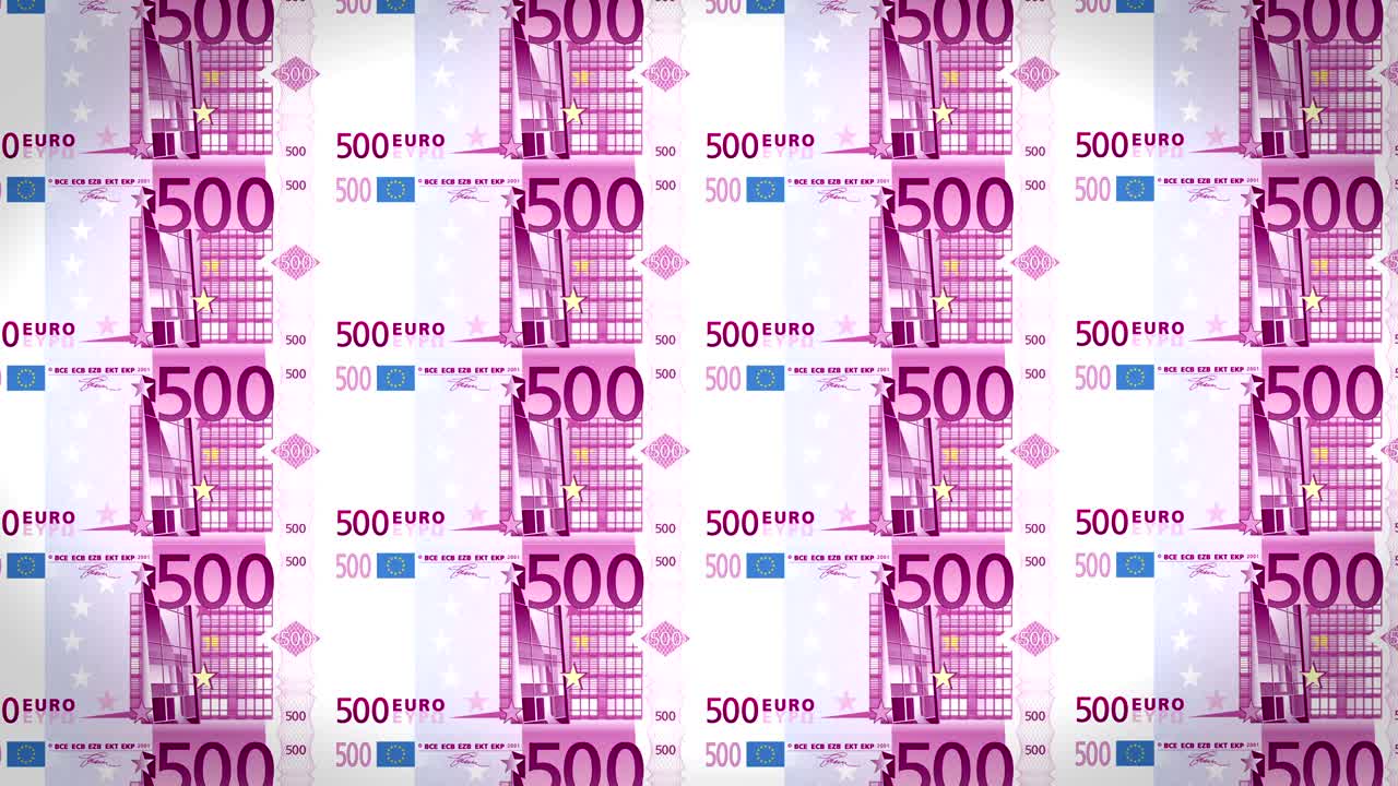 스크린을 통과하는 500유로 지폐 시리즈