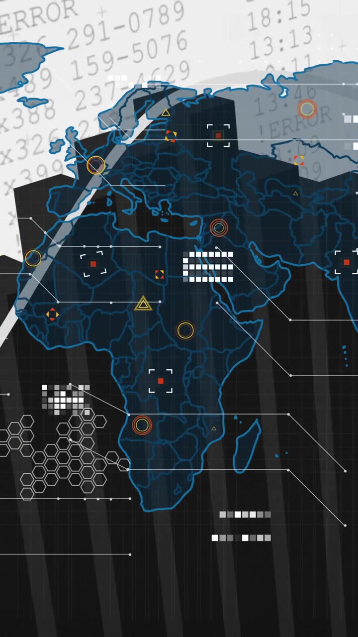 Animation of world map and digital data processing over statistics