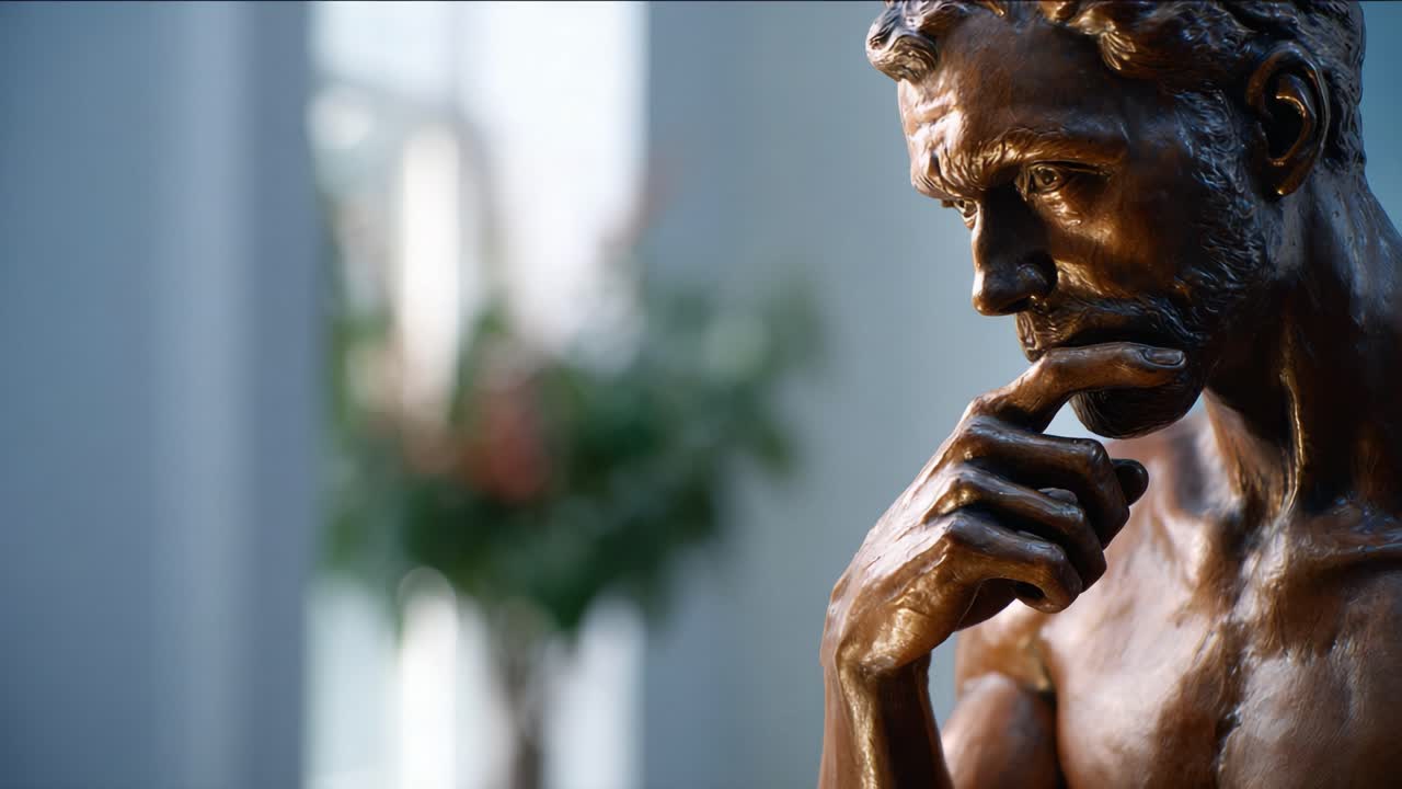 Thoughtful Bronze Sculpture: A Captivating Representation of Contemplation and Human Emotion, Highlighting Skillful Craftsmanship and Artistic Expression in Art