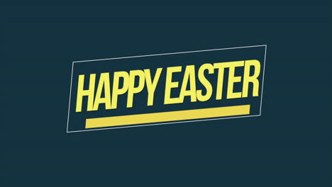 celebrar la pascua con un letrero de pascua feliz a rayas amarillas y azules sobre un fondo azul oscuro