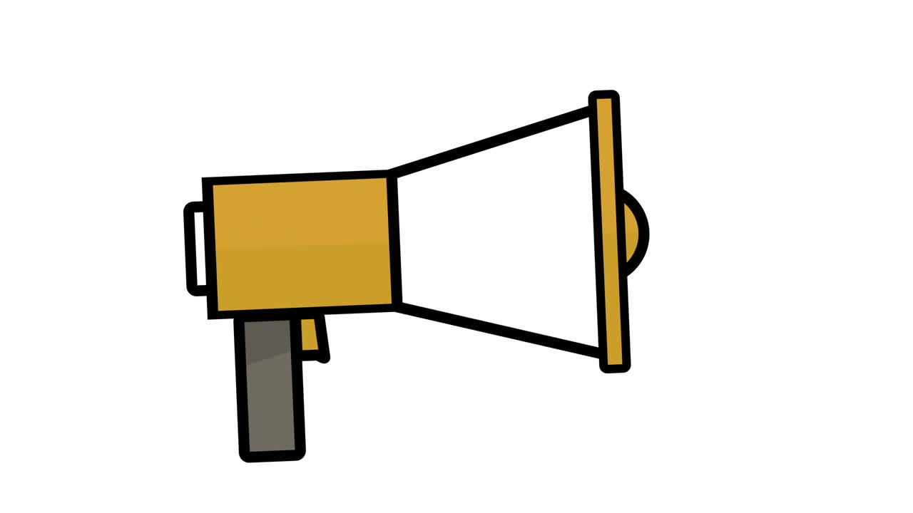 Loudspeaker protest civil unrest symbol or icon, 2d flat animation loop yellow