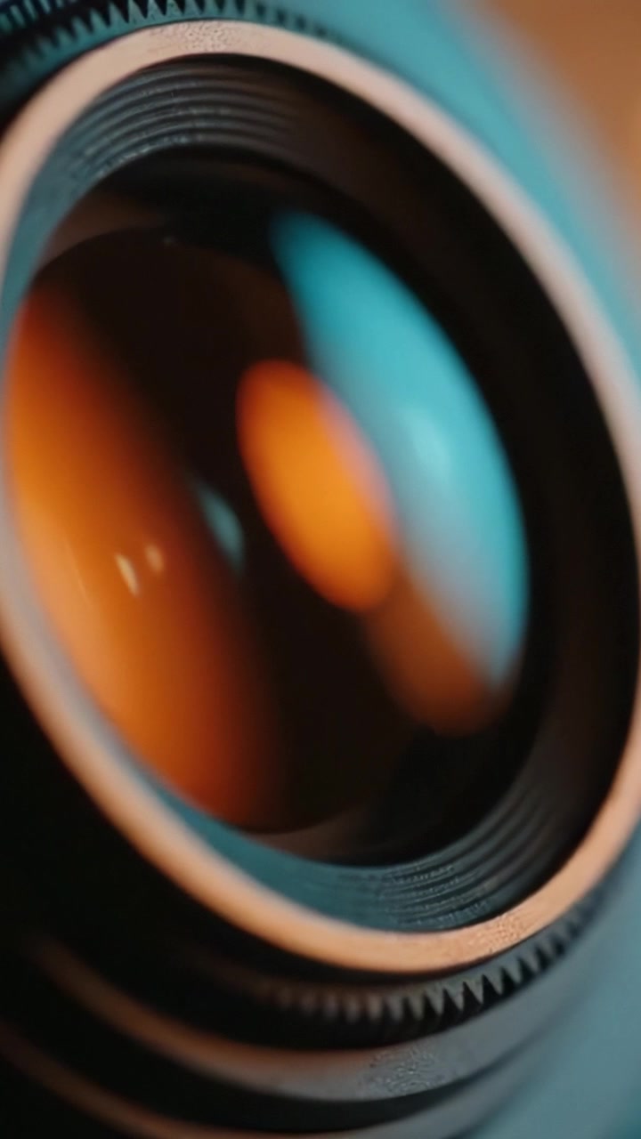 Prospettiva ravvicinata di un obiettivo fotografico che evidenzia i dettagli intricati di messa a fuoco e rifrazione con colori e texture accattivanti in un contesto fotografico.