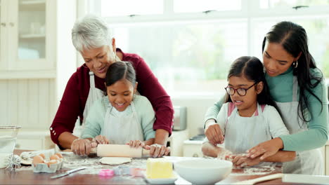 cooking, happy and food with big family in kitchen