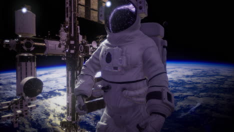 astronauta realizando una caminata espacial cerca de la estación espacial internacional