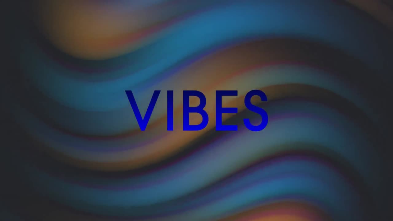 Animation af vibes tekst over former på grå baggrund