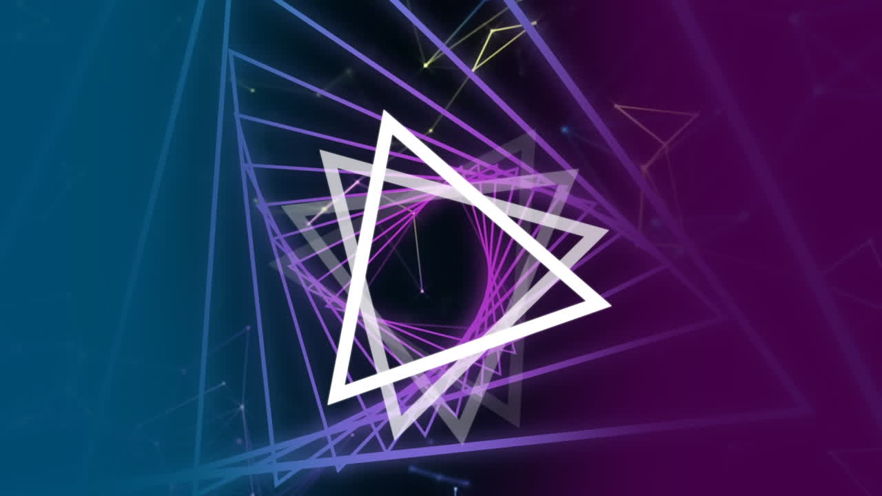 punto conectado formando triángulo con número en ángulo. girando en corredor triángulo púrpura