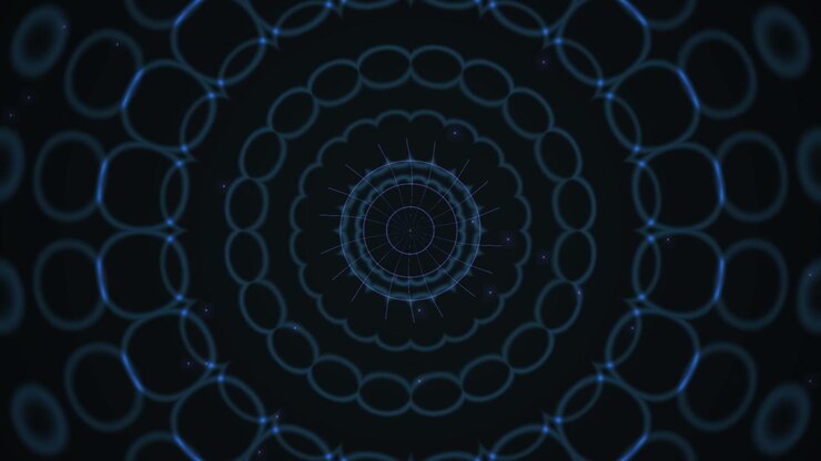 Padrão Geométrico Circular Azul Abstrato Pulsando no Espaço Escuro