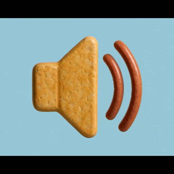 Creative Food Art of a Speaker Icon Made from Bread and Sausages