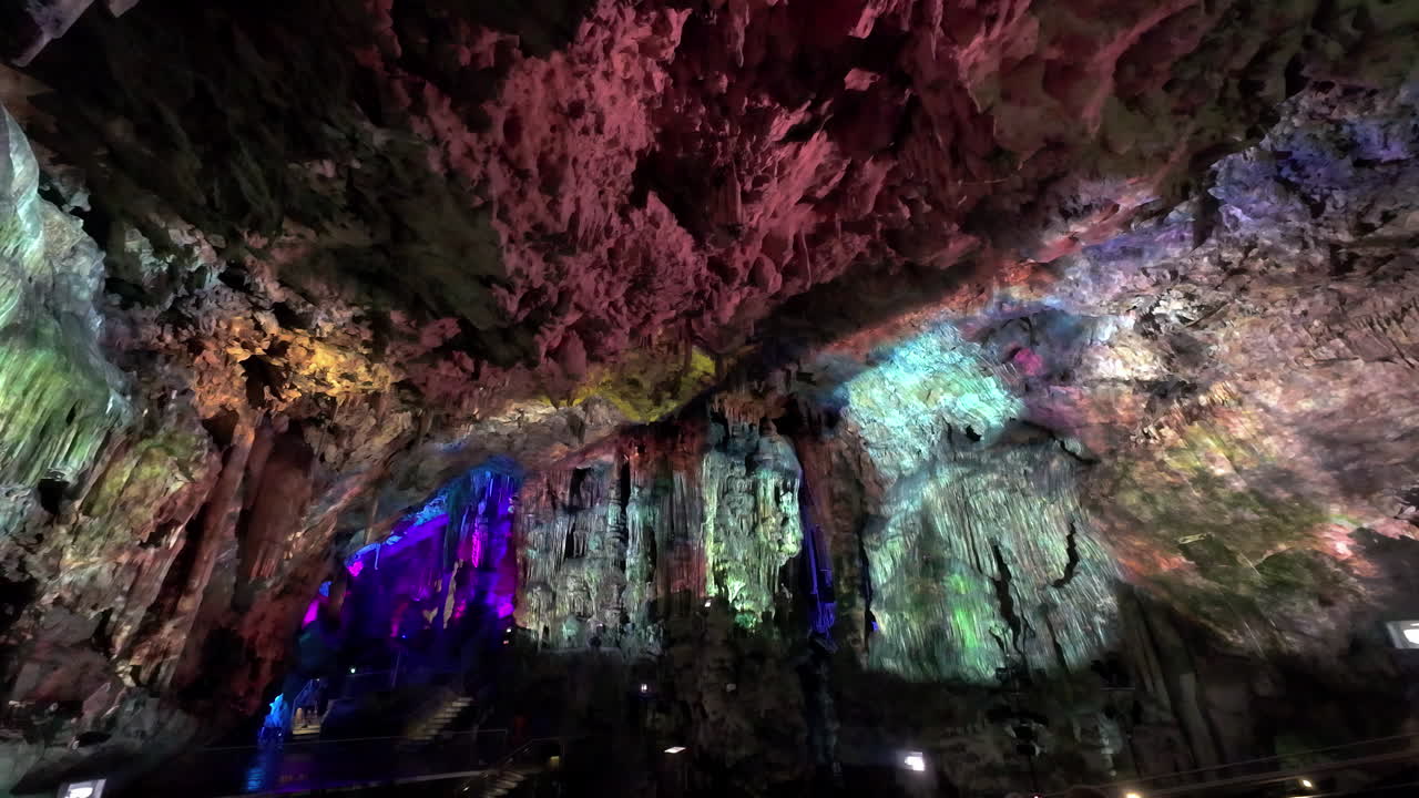 Colorful projection show in the Lower St Michael's cave in Gibraltar