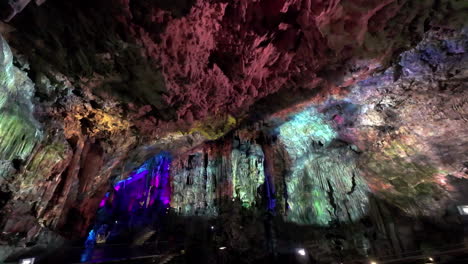 colorful projection show in the lower st michael's cave in gibraltar