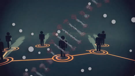 animation of dna strand spinning with people icons and network of connections