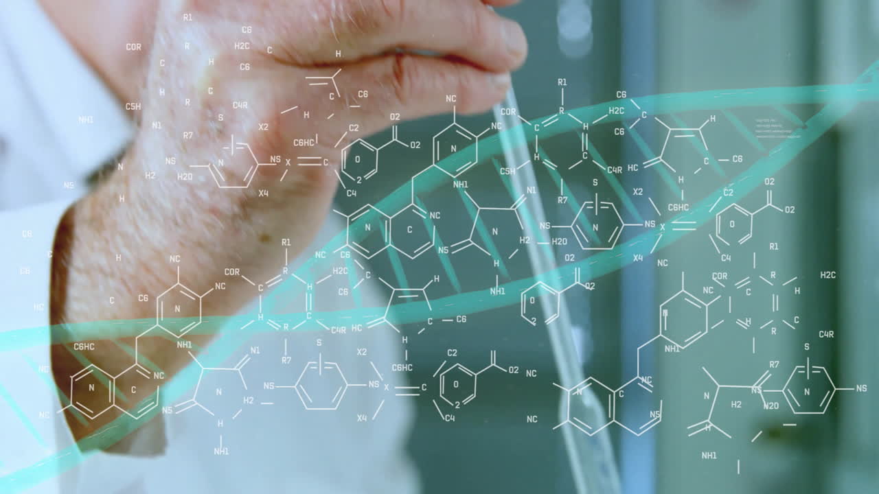 실험실에서 남성 백인 과학자에 대한 과학 데이터 처리의 애니메이션