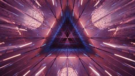 volando en un túnel triangular con partículas de luz de neón fluyendo, interior de nave espacial de ciencia ficción, corredor de tecnología futurista vj sin fisuras para títulos tecnológicos y antecedentes