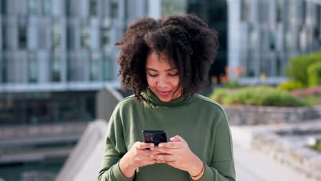 woman, smartphone and communication in the city