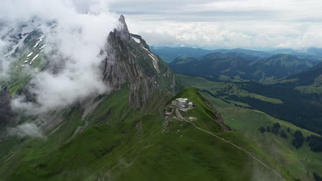 Wide-Drone-Shot-Of-Berggasthaus-Schäfler-In-Switzerland