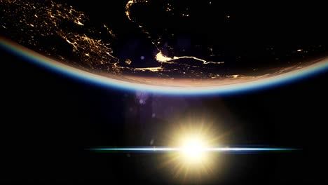 space, sun and planet earth at night