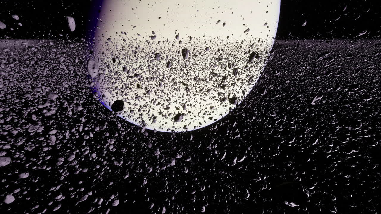 Particelle di ghiaccio nello spazio vicino a un grande corpo celeste con luce intensa